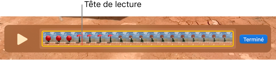Un plan dans la fenêtre QuickTime Player, avec la tête de lecture proche du centre du plan.