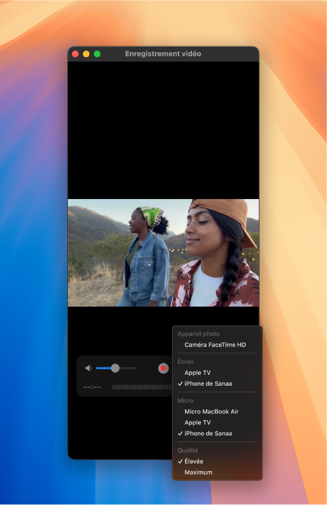 La fenêtre QuickTime Player sur Mac pendant un enregistrement sur iPhone.