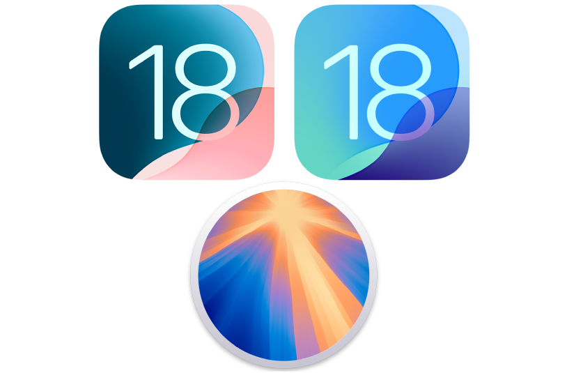 Íconos que representan los sistemas operativos del iPhone iPad y Mac.