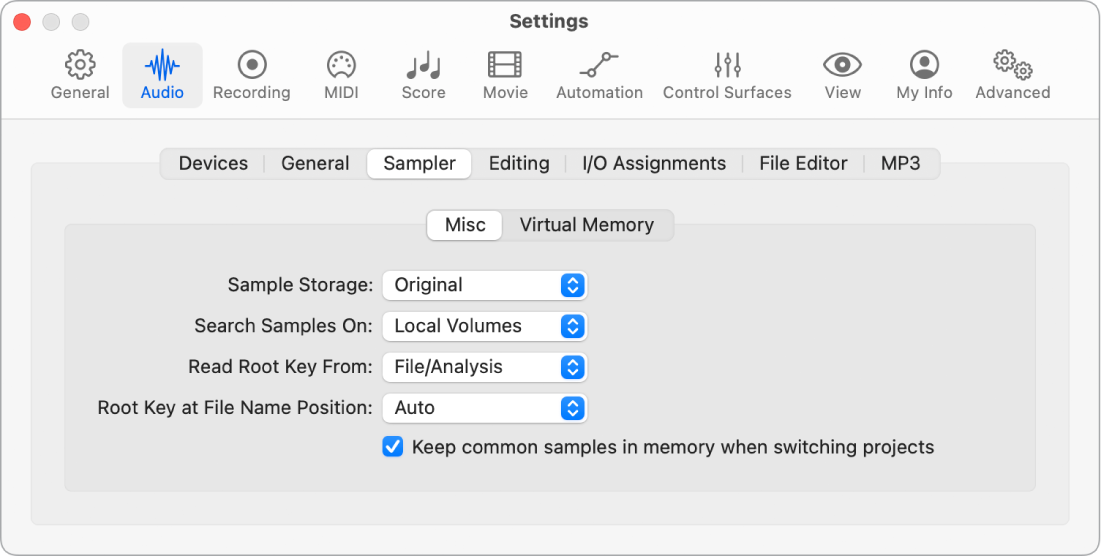 Figure. Misc settings.
