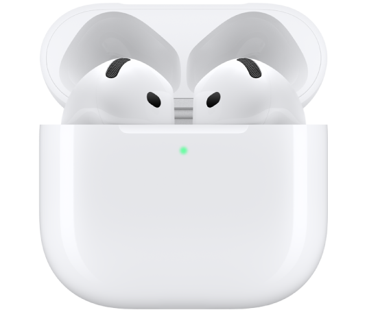 AirPods 4 dans leur étui de recharge.
