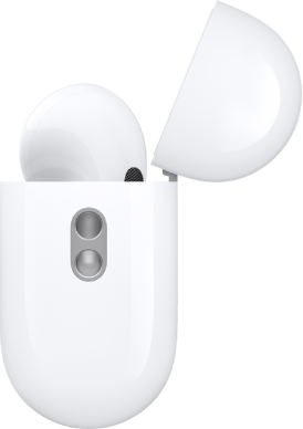 Le côté de l’étui de recharge des AirPods Pro 2, qui montre la boucle permettant de fixer une sangle de transport.