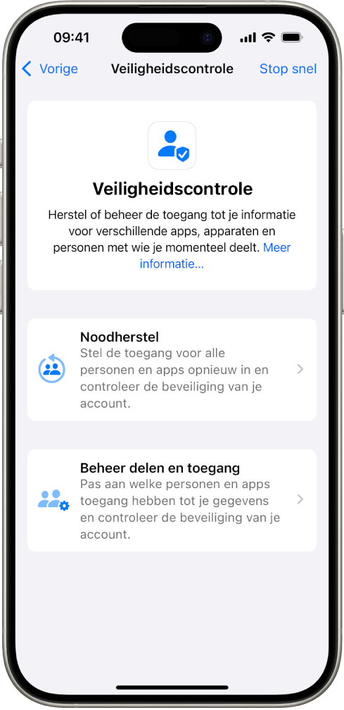 Een iPhone met het scherm van Veiligheidscontrole.
