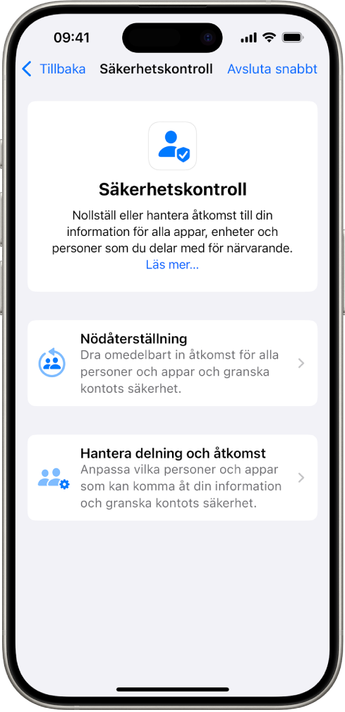 En iPhone som visar skärmen för Säkerhetskontroll.
