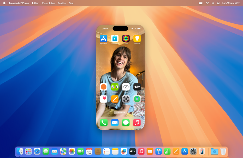 L’app Recopie de l’iPhone s’affiche sur l’écran d’un Mac.