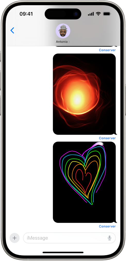 Une conversation Messages avec un geste et une animation Digital Touch.