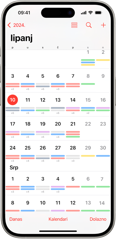 Prikaz mjeseca u aplikaciji Kalendar.