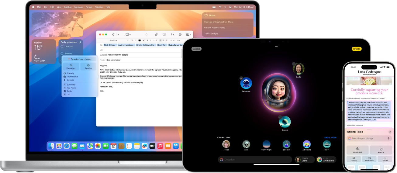 Apple Intelligence फीचर Mac, iPad आणि iPhone वर डिस्प्ले केले गेले.