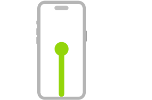 iPhone चे चित्रण. डॉटने समाप्त होणारी रेषा स्क्रीनच्या तळापासून वर ड्रॅग करा, नंतर पॉज करा सूचित करते.