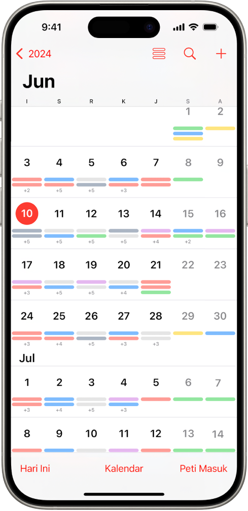 Paparan bulan dalam app Kalendar.