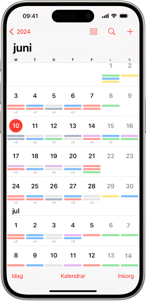 Månadsvyn i appen Kalender.