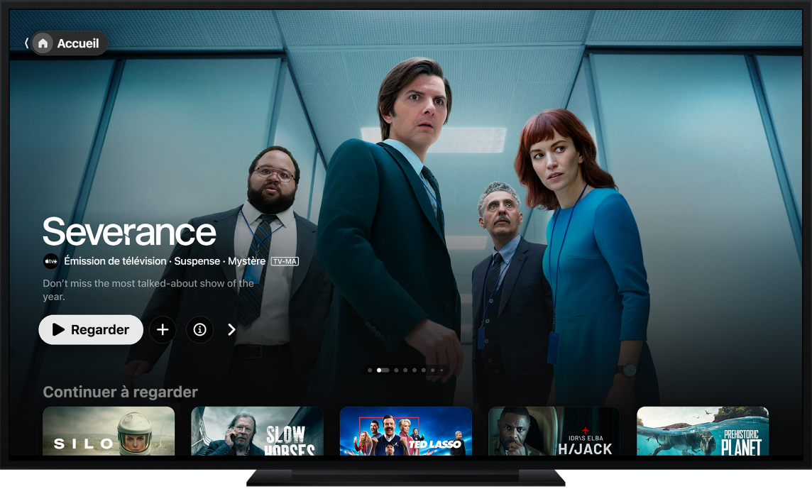 App Apple TV affichée sur une télévision